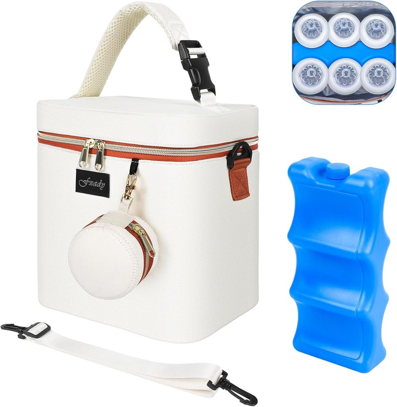 Fxady Breastmilk Cooler Bag with Ice Pack, Insulated Baby Bottle Tote Bag for 6 Bottles Up to 9 oz, Clip-On Pouch for Baby Essentials, Leakproof, Waterproof, Shoulder Strap for Nursing Moms - Image 1